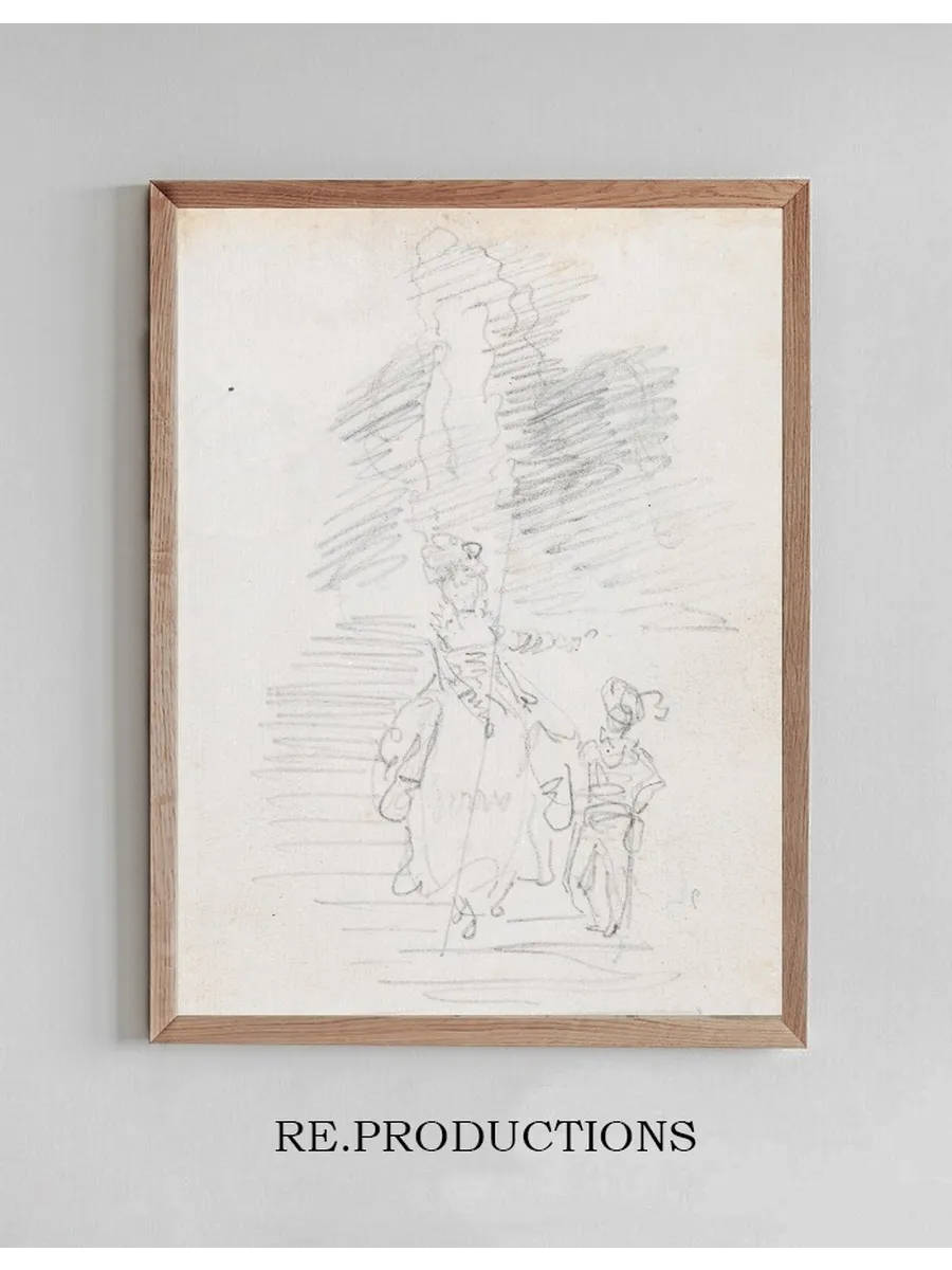 Woman and Smaller Male Figure on Grand Stairway