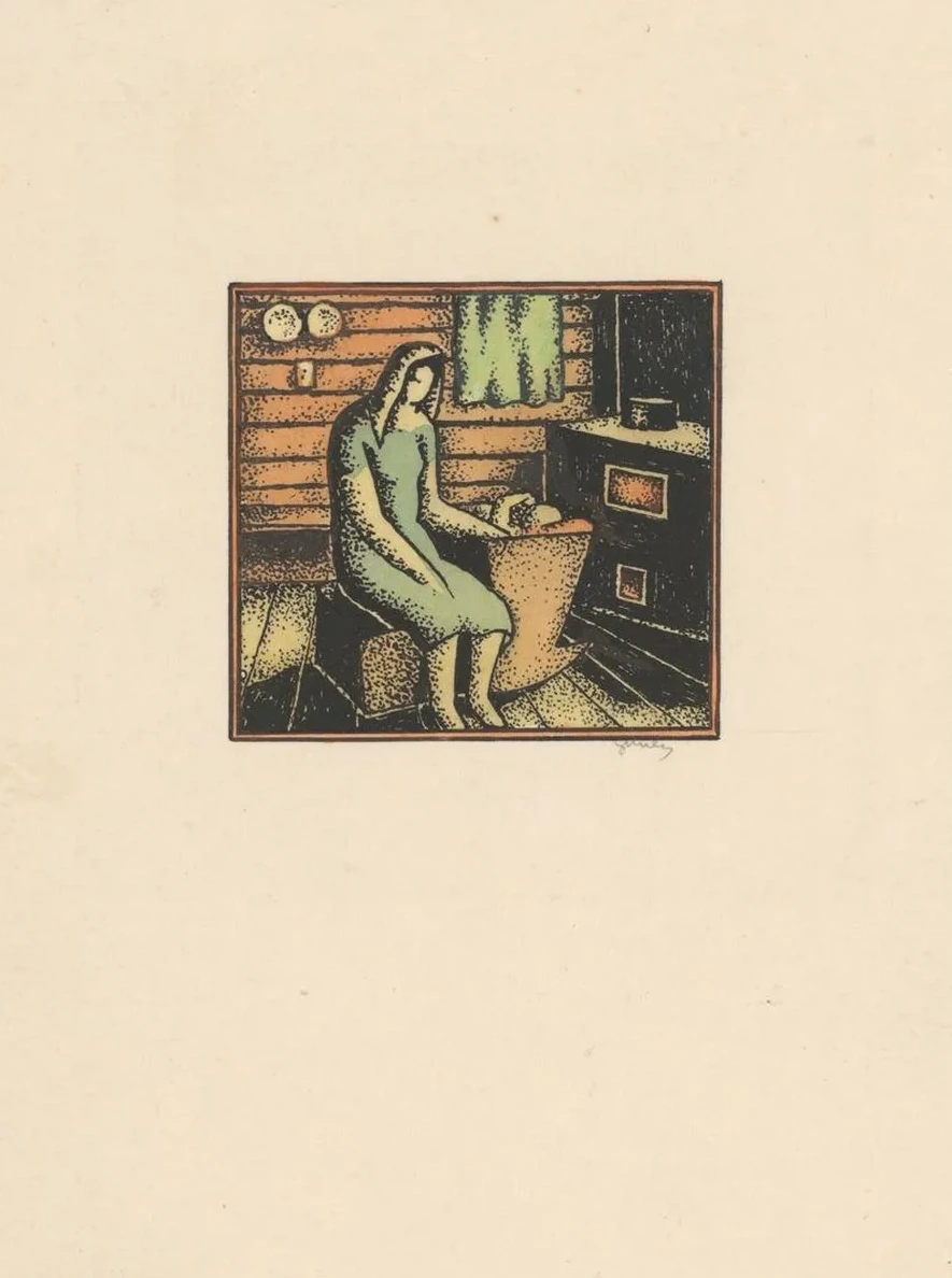 Woman beside Baby's Cradle
