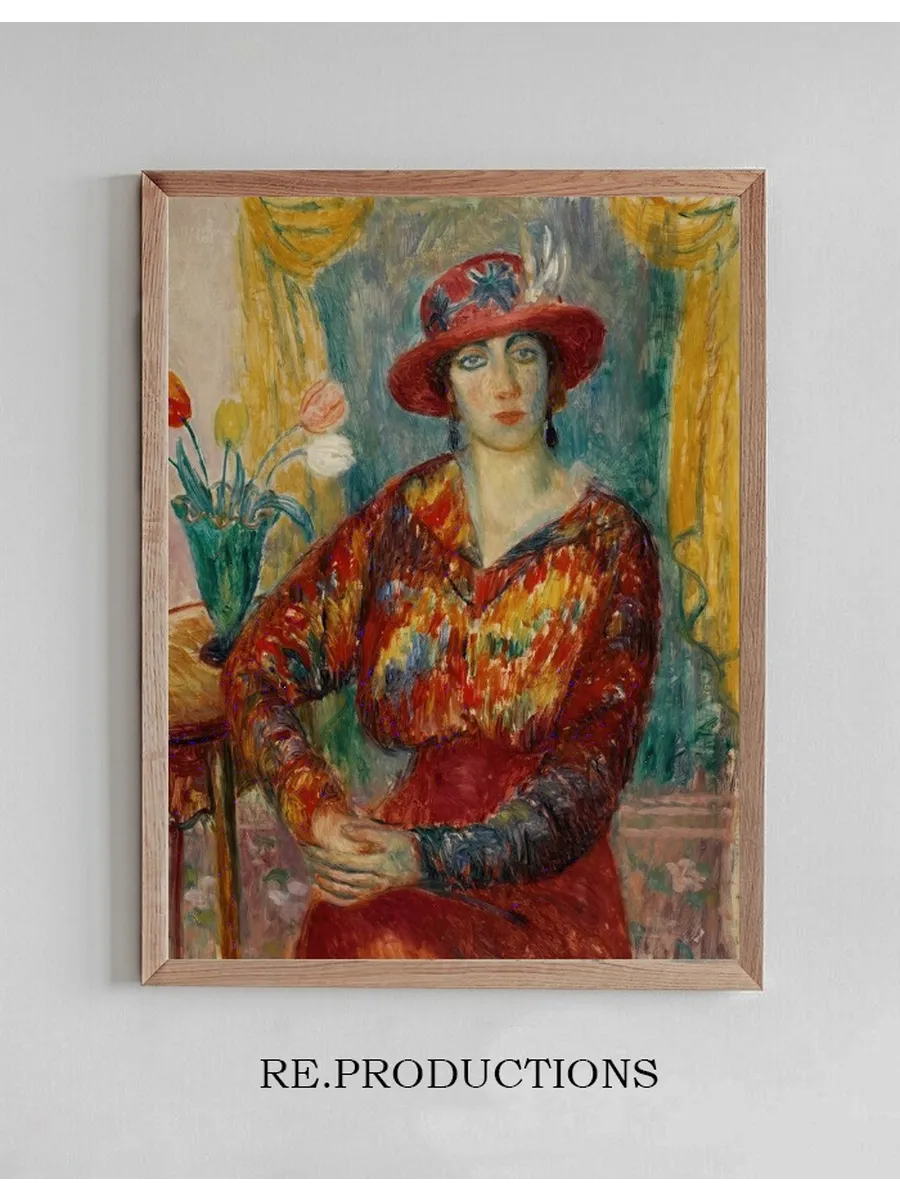 Woman in Red Blouse with Tulips