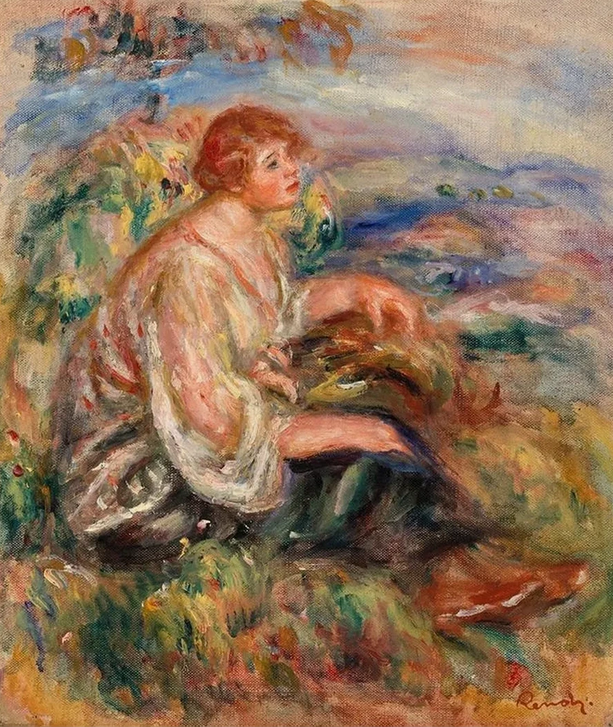 Woman in Tulle Blouse and Black Skirt (femme En Blouse de Tulle et En Jupe Noire Dans Un Paysage)