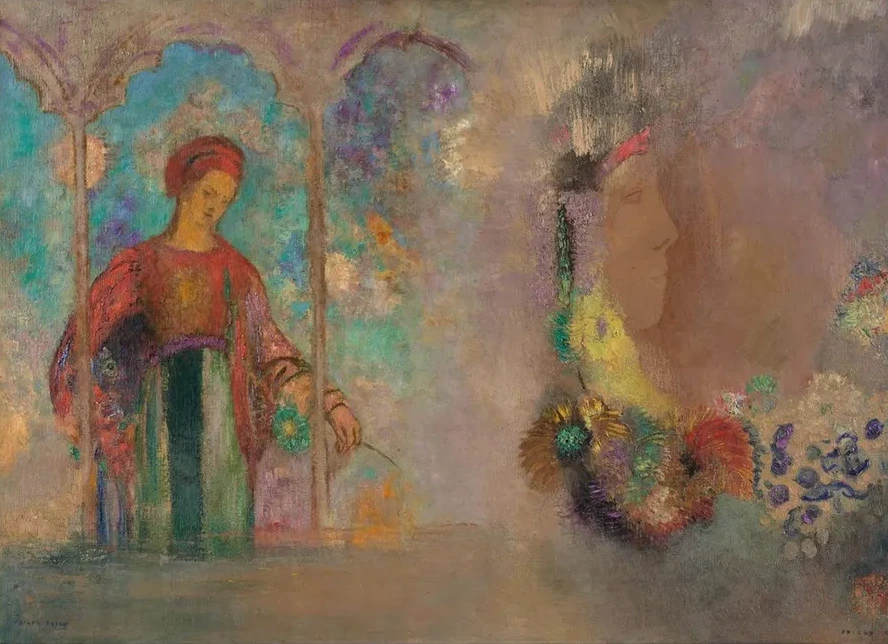 Woman in a Gothic Arcade Woman with Flowers