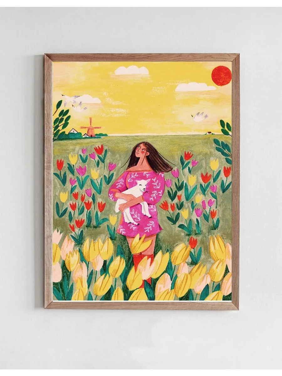 Woman in Spring Tulip Field