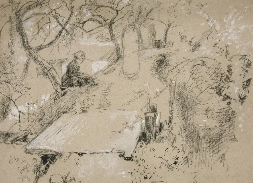Woman Seated on Bench in a Garden or Public Park