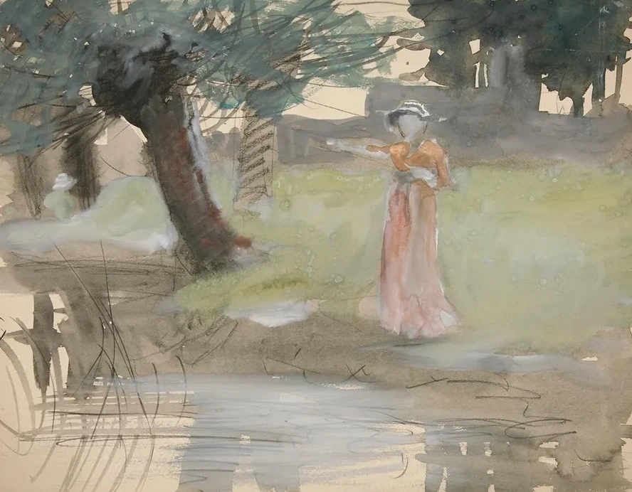 Woman Standing by a Riverbank