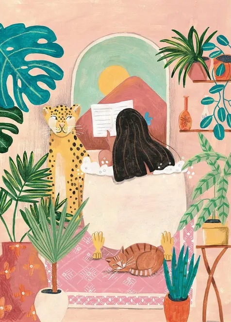 Woman Taking Bath and Reading a Book