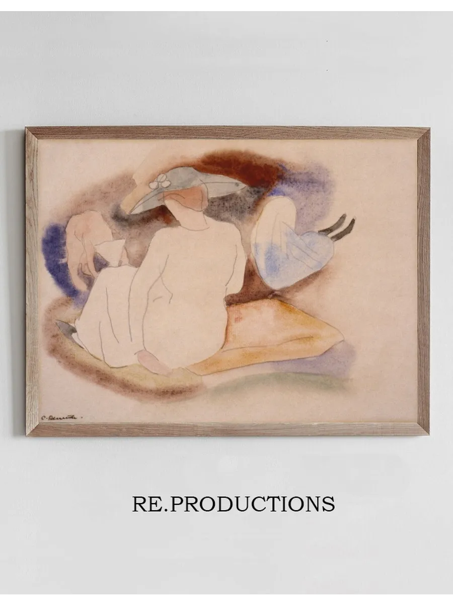 Woman with Hat and 2 Figures
