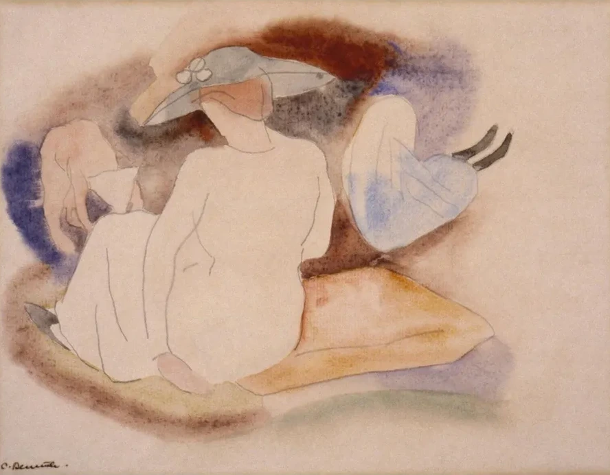Woman with Hat and 2 Figures