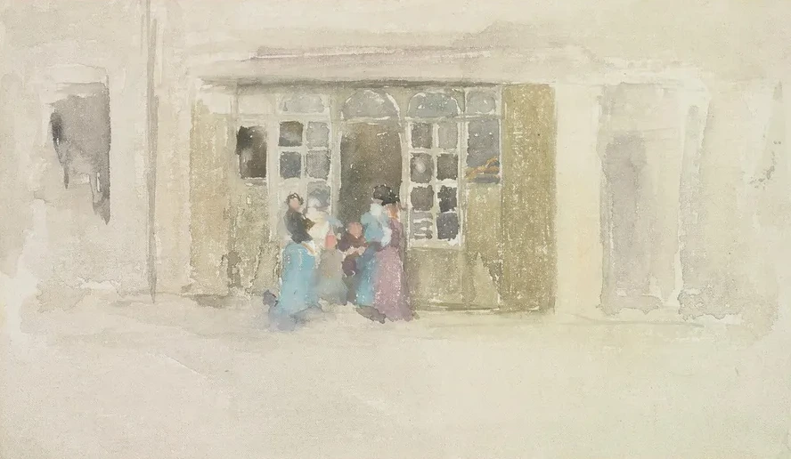 Women And Children Outside A Brittany Shop