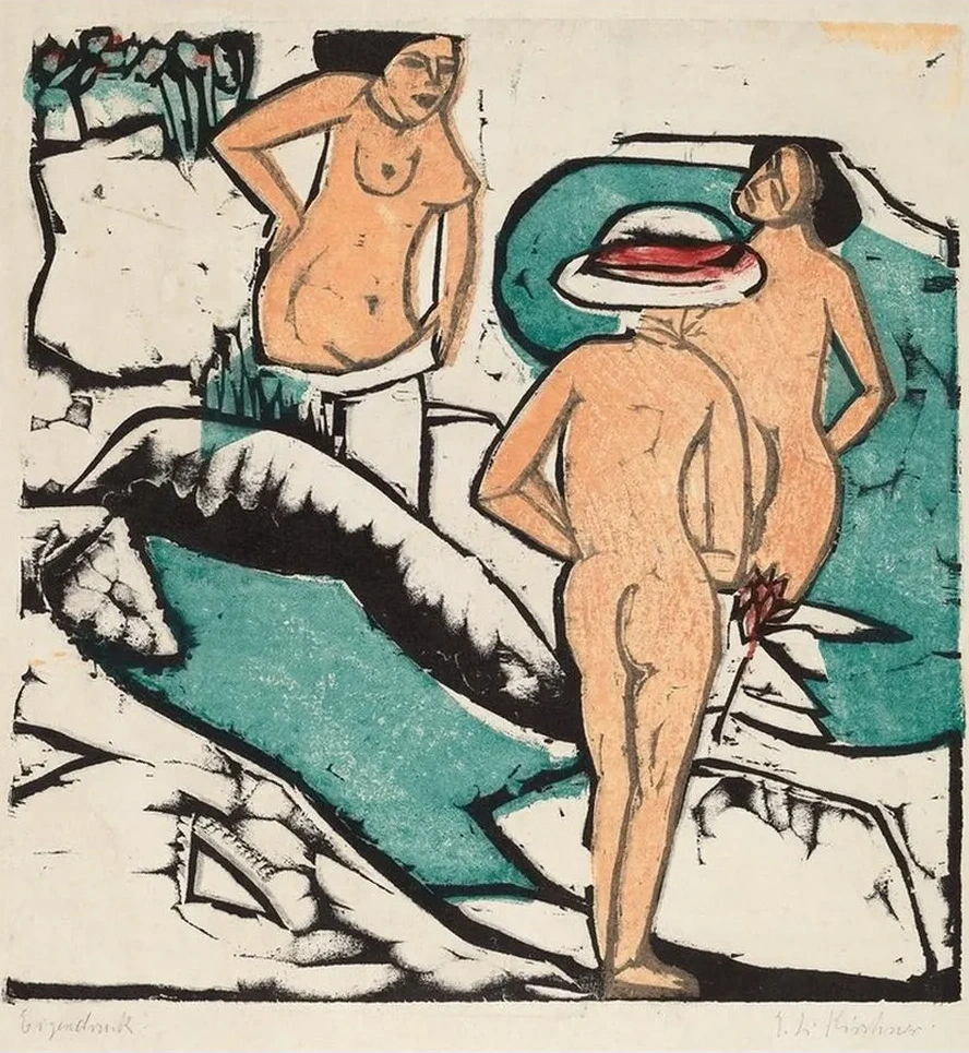Women Bathing Between White Stones