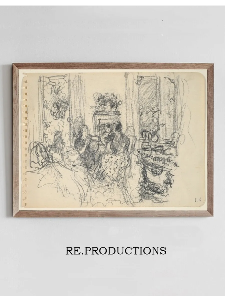 Women Conversing in a Salon with Open Windows and Afireplace