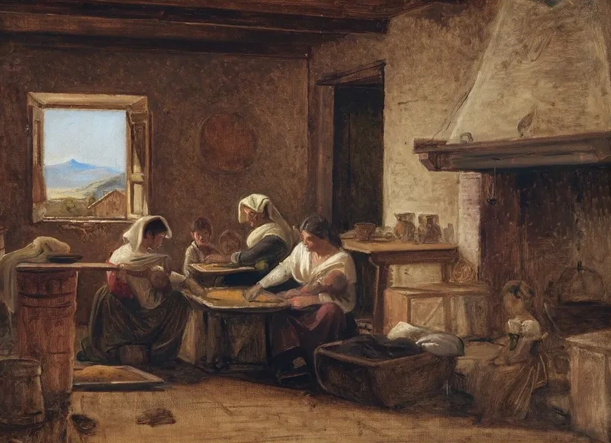 Women Working in the Kitchen of a Farmhouse Near Olevano, Italy