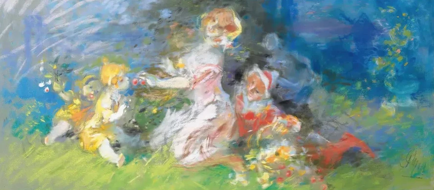 Women and Children Gathering Flowers