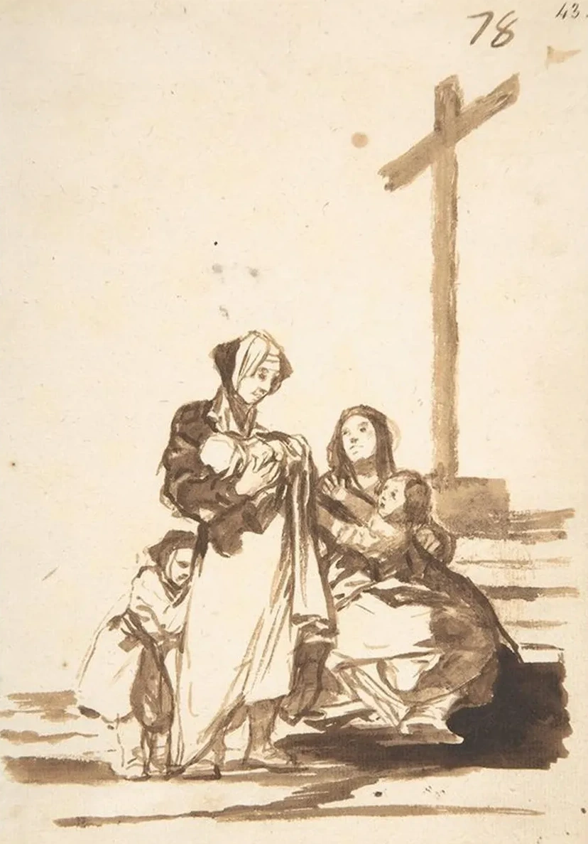 Women and Children Near a Cross