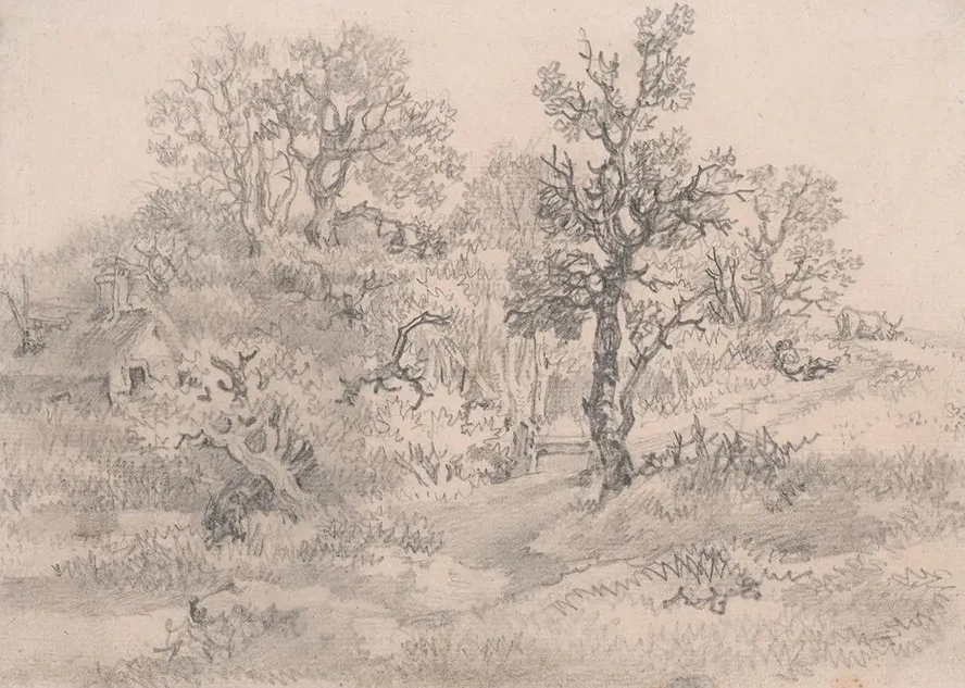Wooded Landscape with Cottage, Cowherd, and Cow