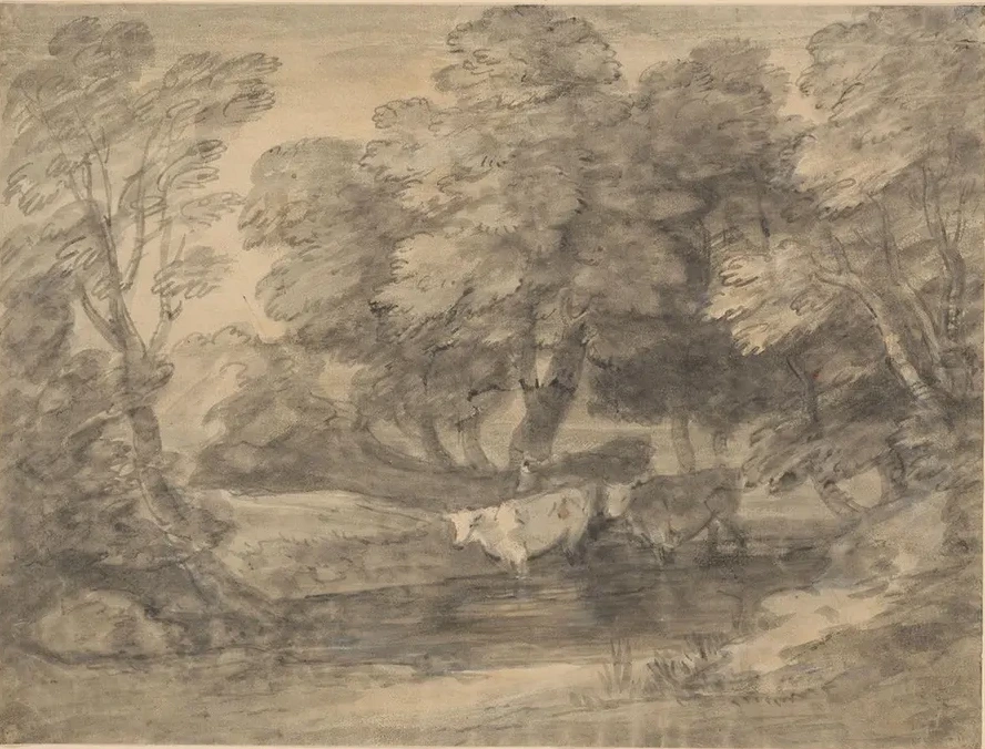 Wooded Landscape with Cows in a Pool