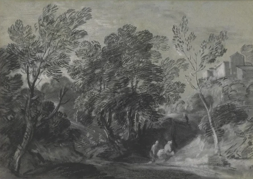 Wooded Landscape with Figures and Houses on the Hill