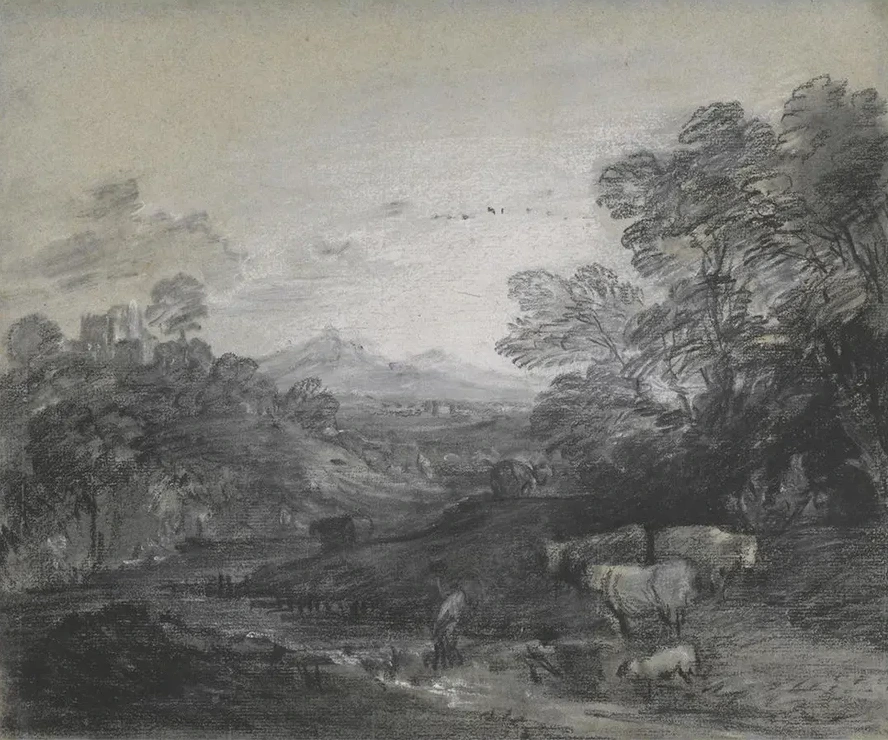 Wooded Landscape with Herdsmen and Cattle, Buildings on a Hill, and Rustic Lovers