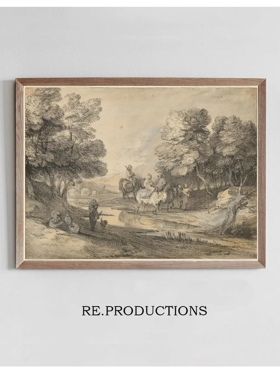 Wooded Landscape with Horseman, Figures, and Bridge