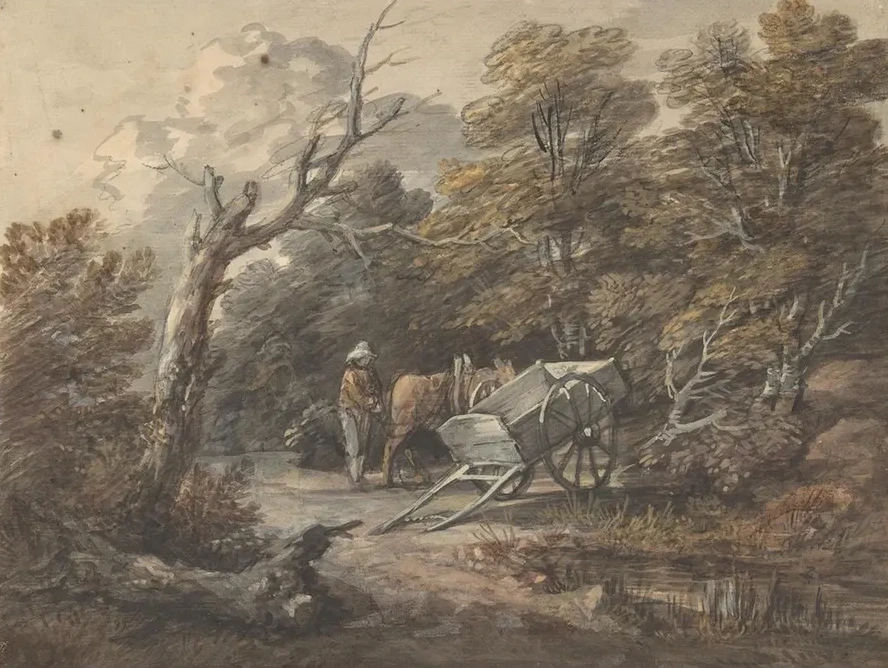 Woodland Scene with a Peasant, a Horse, and a Cart