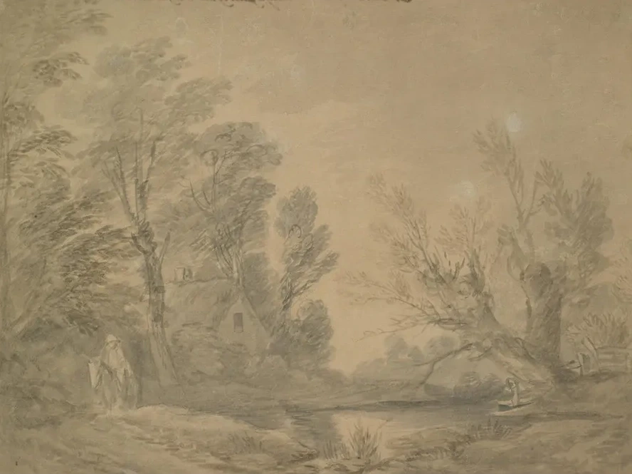 Woody Landscape with Horseman Near a Pond by a Cottage