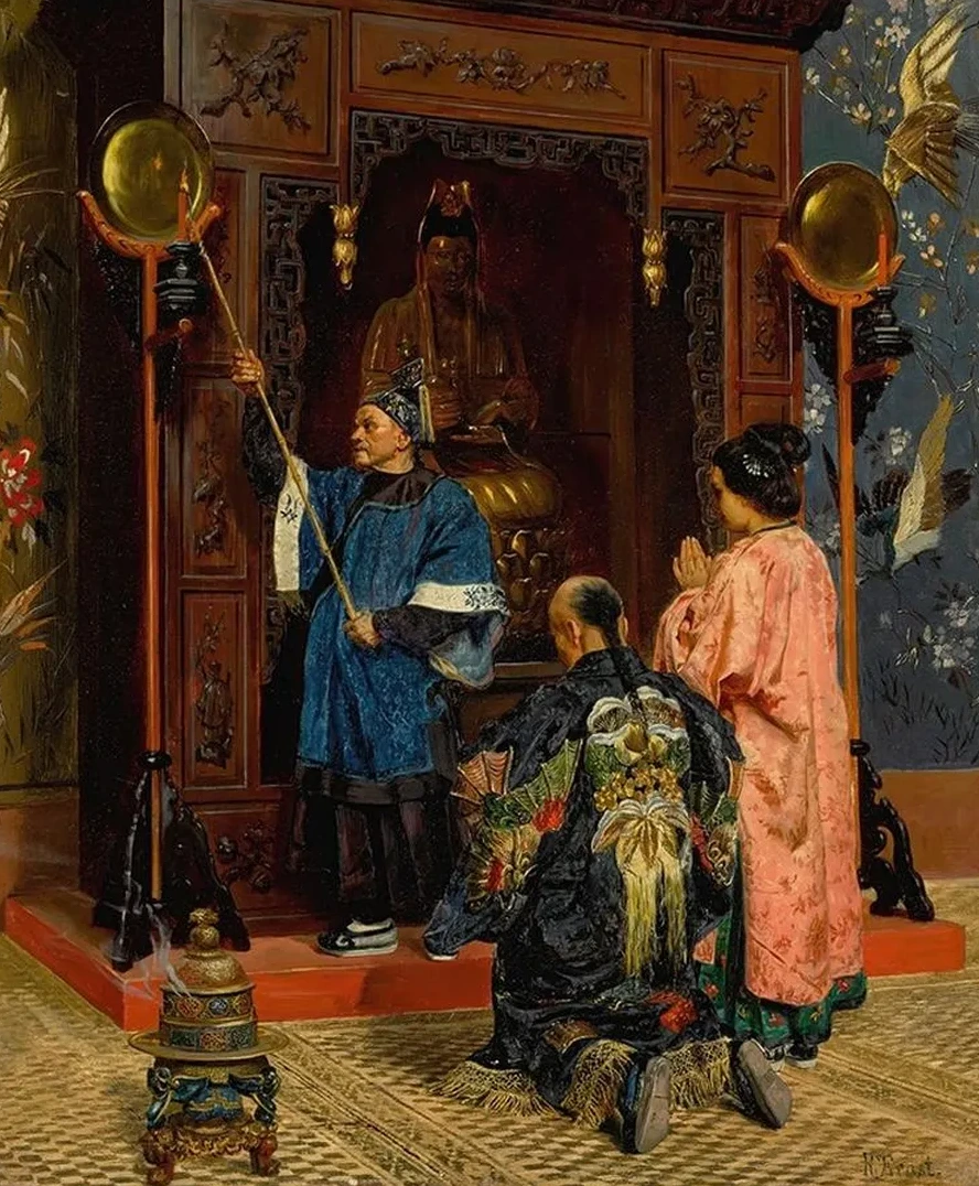 Worshippers At A Buddhist Shrine