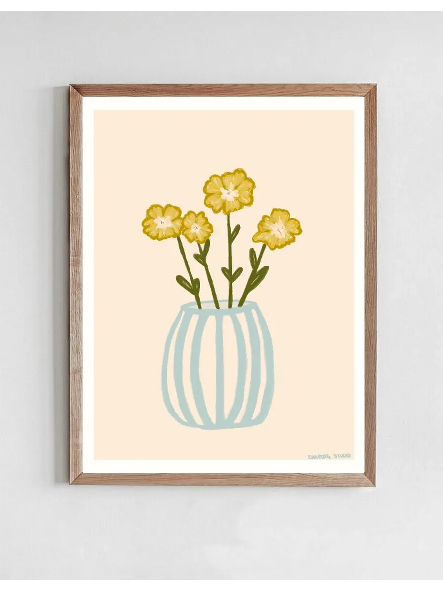 Yellow Flowers in a Blue Vase