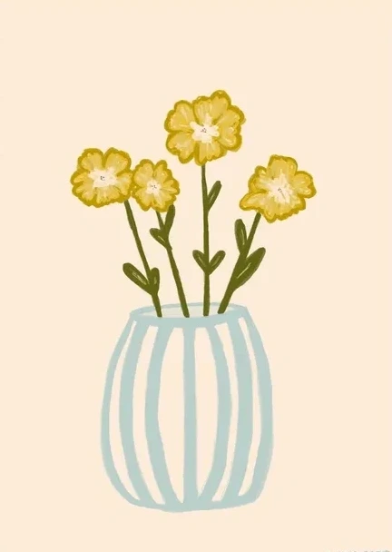 Yellow Flowers in a Blue Vase