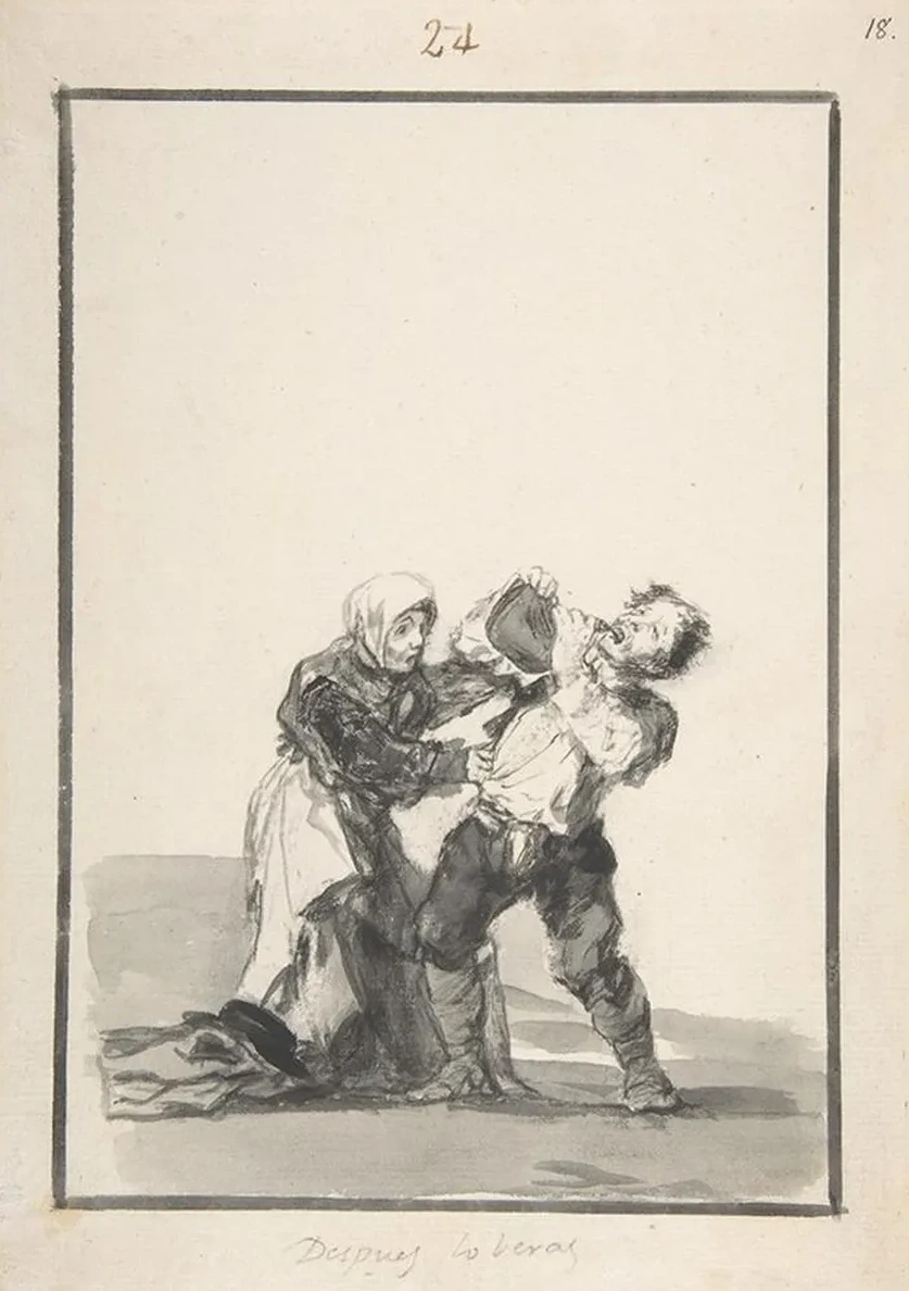 You LL See Later a Man Drinking, a Woman Trying to Stop Him
