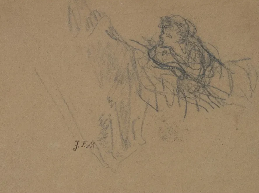Young Boy Reclining on Elbows, Admiring aShepherdess