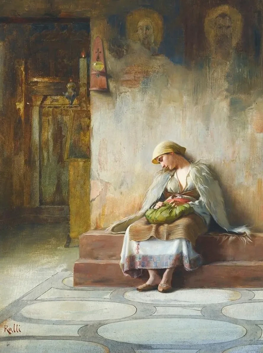 Young Girl Sleeping In A Church
