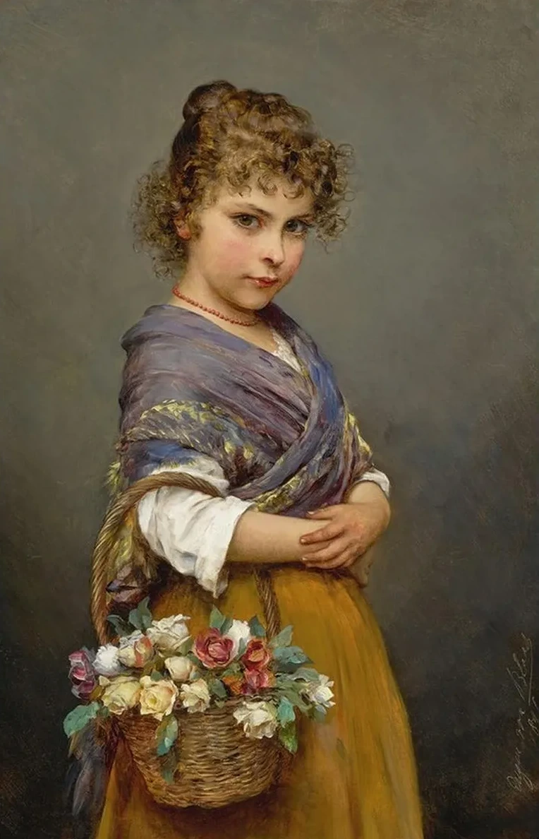 Young Girl With A Basket Of Flowers