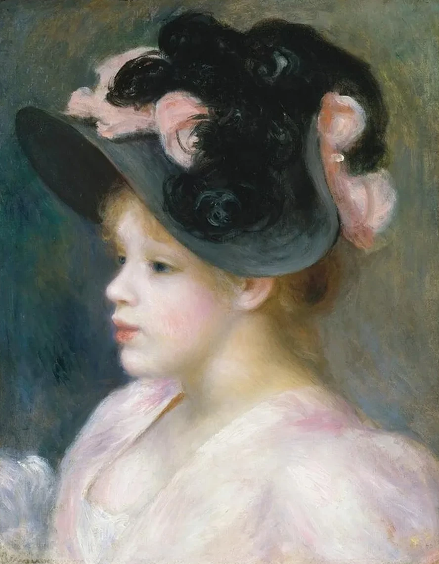 Young Girl in a Pink - and - Black Hat
