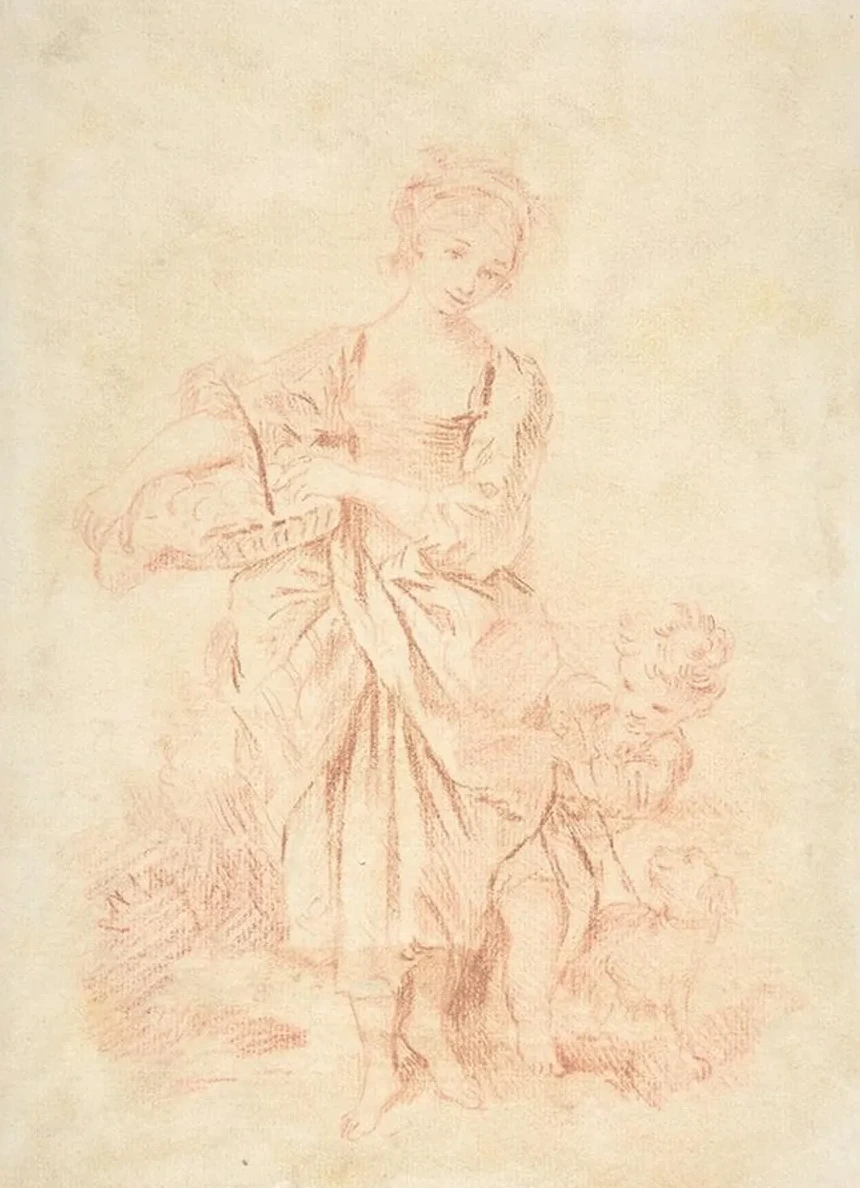 Young Girl with a Boy and a Dog