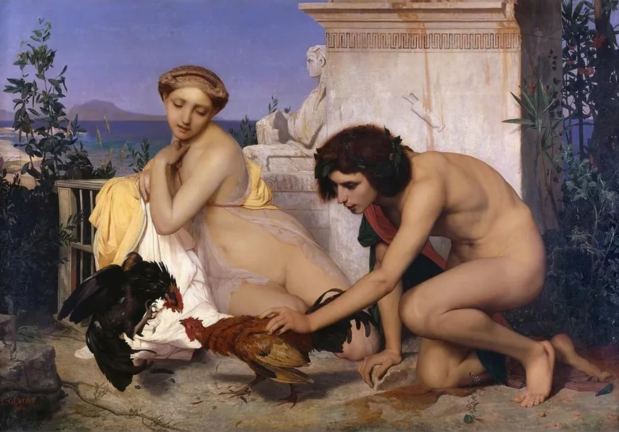 Young Greeks Attending a Cock Fight