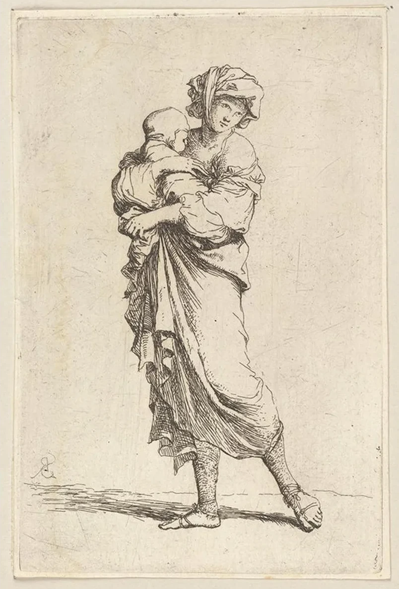 Young Mother Carrying an Infant