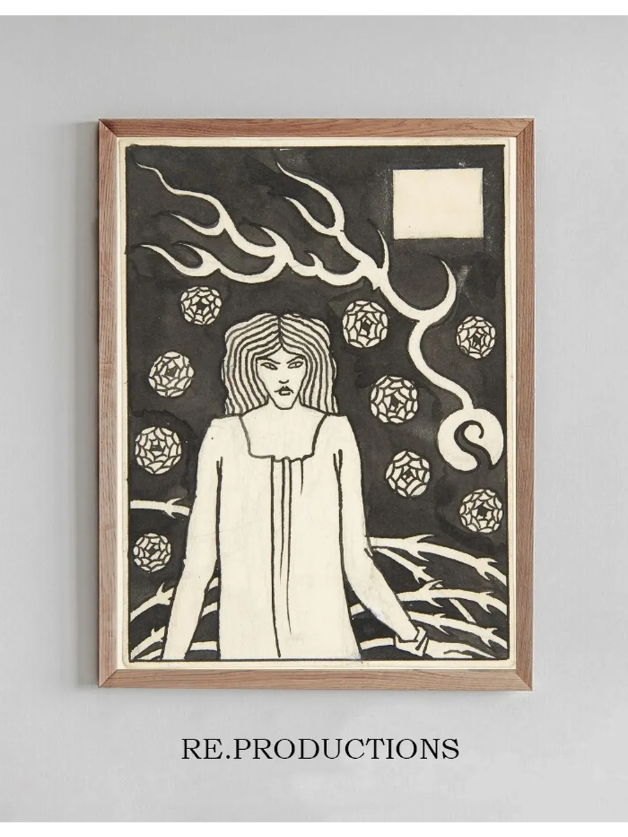 Young Woman Surrounded by Briars, Lightning and Roses