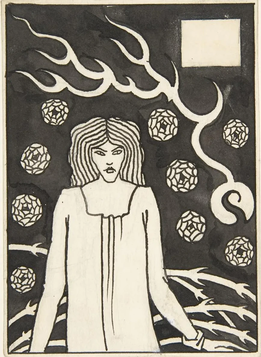 Young Woman Surrounded by Briars, Lightning and Roses