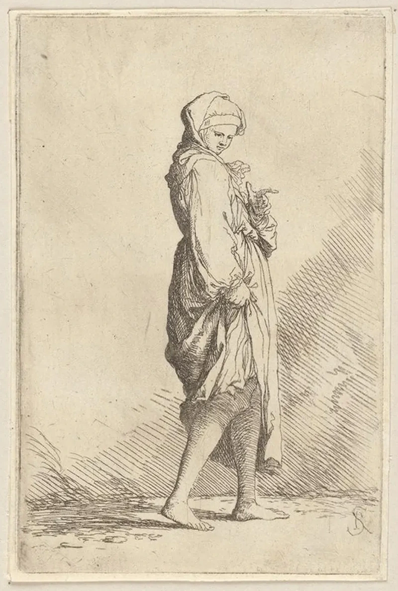 Young Woman Walking Toward the Right
