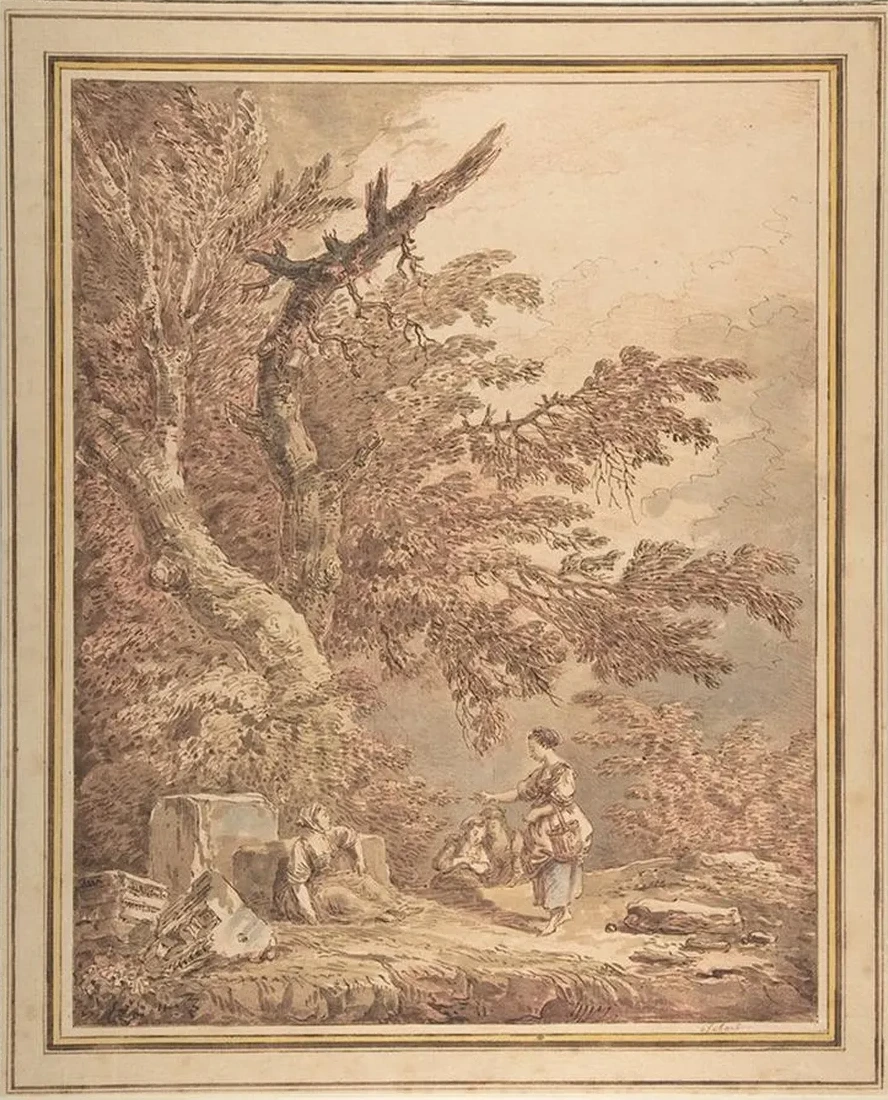 Young Women in a Landscape with Architectural Fragments