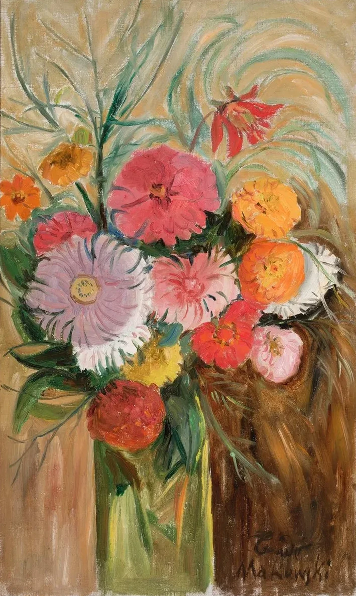 Zinnias and Asters in a Glass Jar