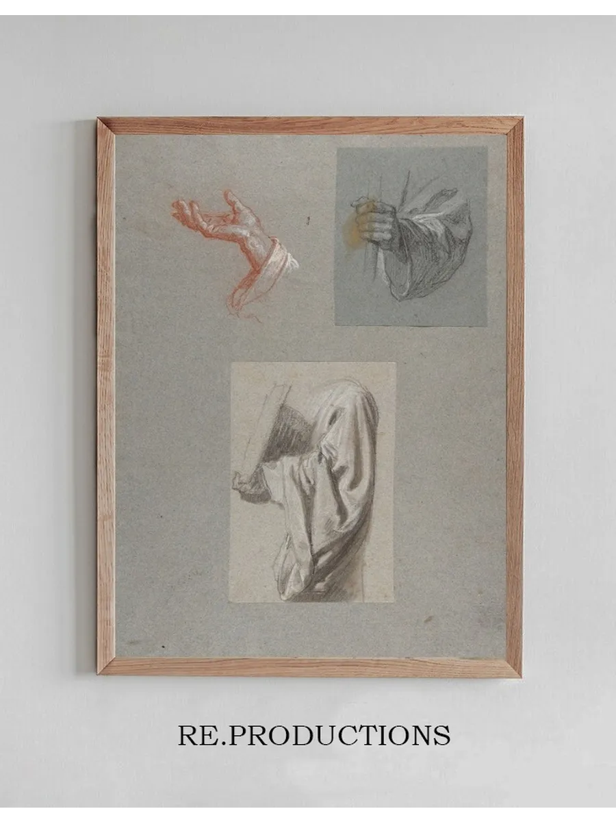 a. Hand of Saint Remi b. Hand of Saint Remi c. Drapery Study for Acolyte Holding Book
