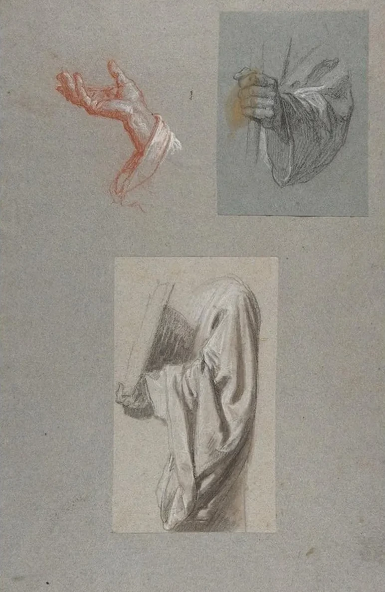a. Hand of Saint Remi b. Hand of Saint Remi c. Drapery Study for Acolyte Holding Book