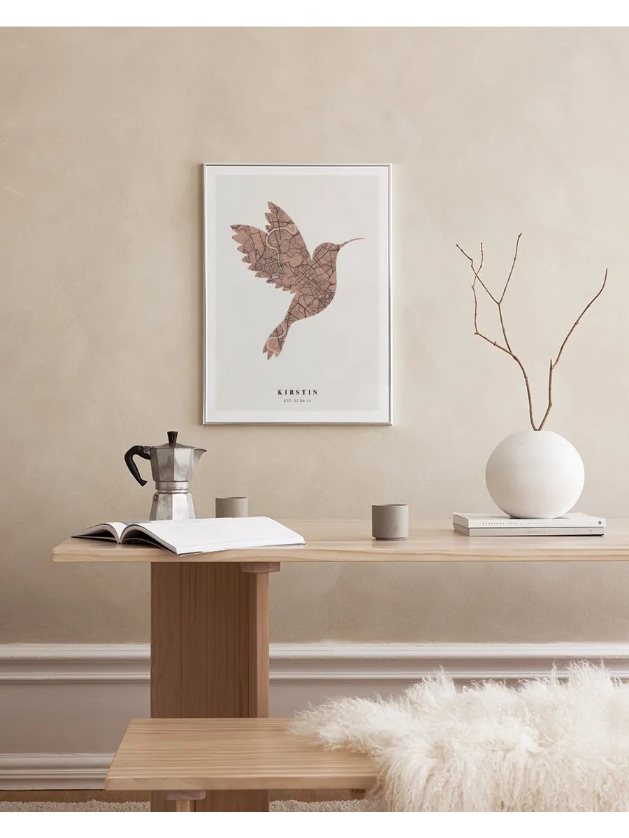 Bird Map Vintage Pink Personal