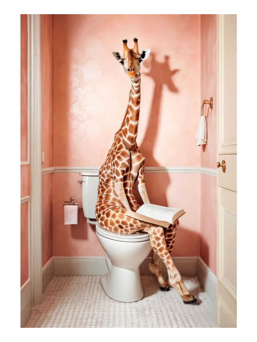 Giraffe Sitting on the Toilet