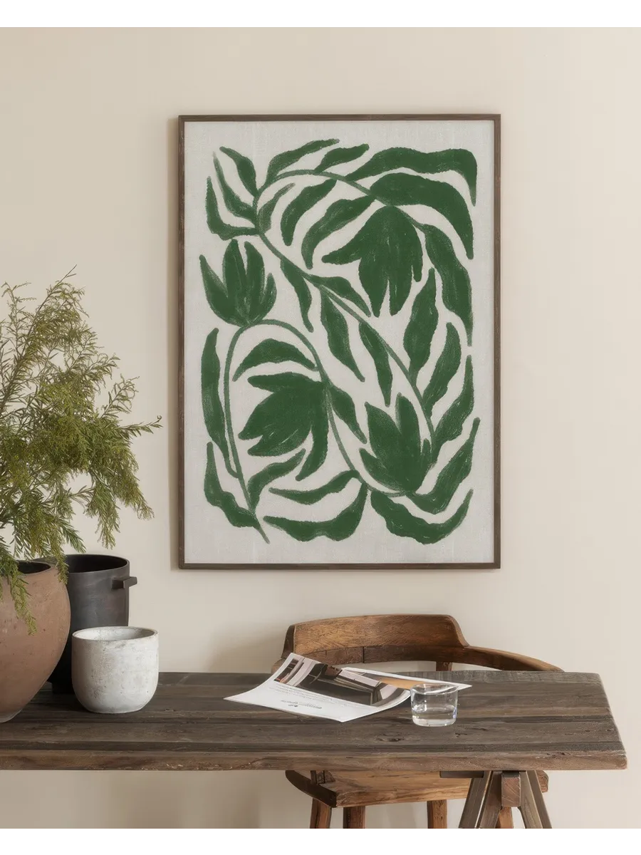 Green Botanical on Linen