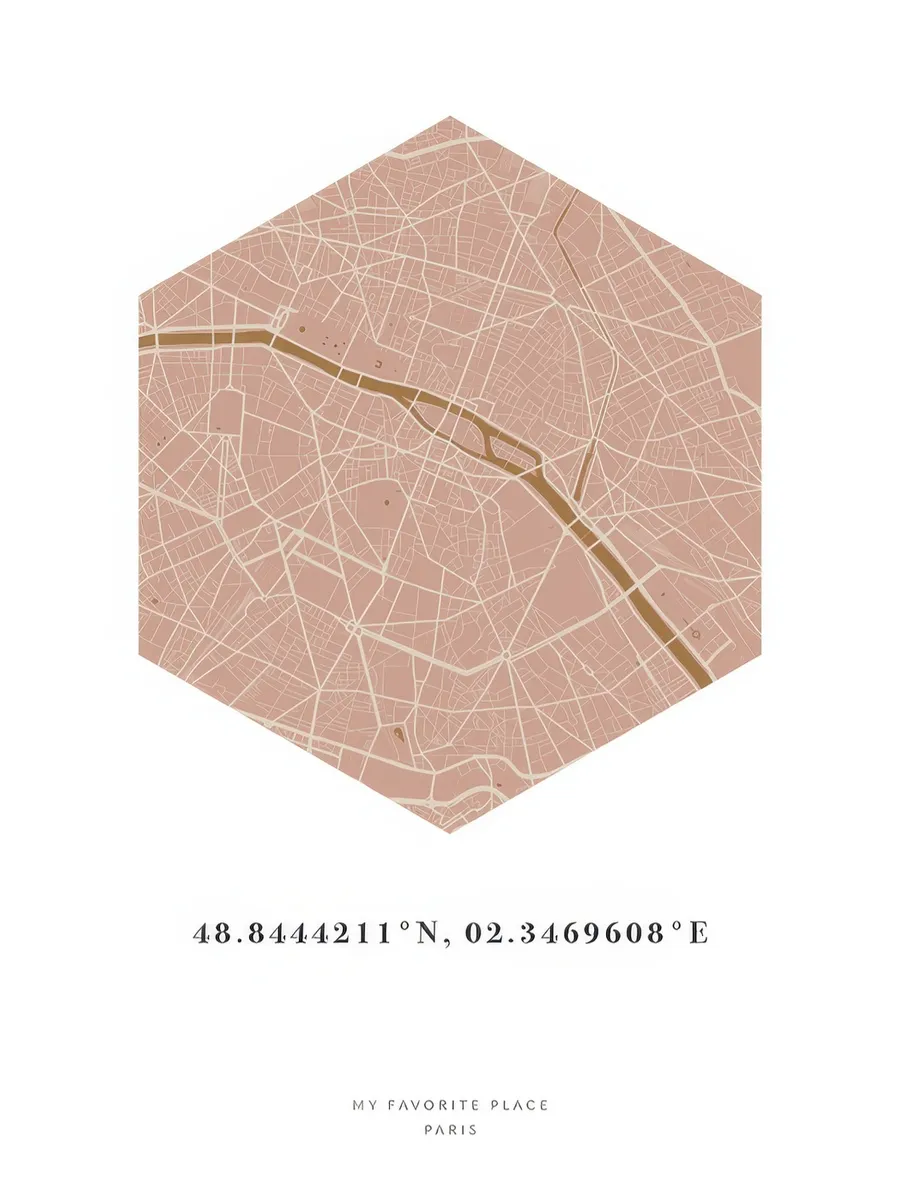 Hexagon Map Pink Mustard Personal
