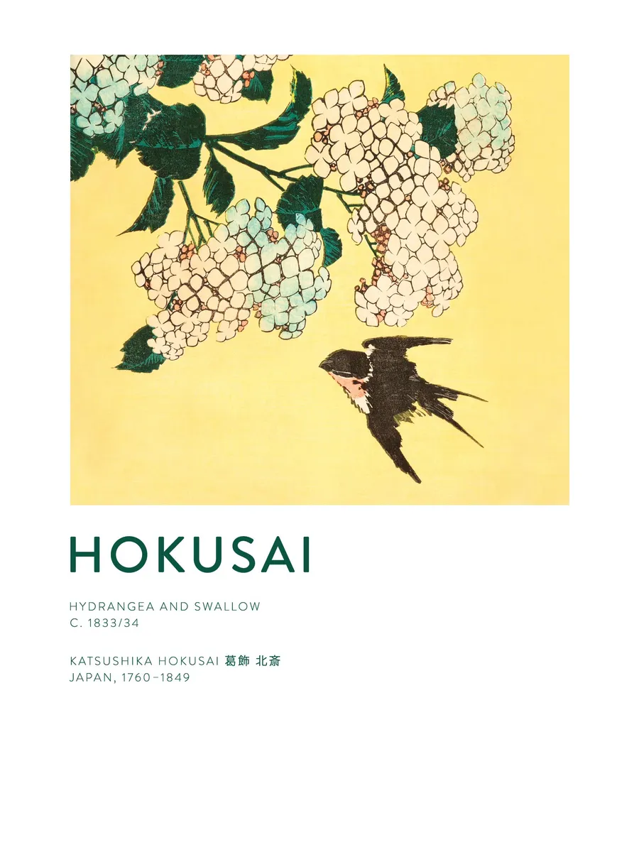 Hokusai Hydrangea and Swallow