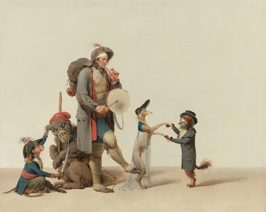 la Pi ce Curieuse An Animal Trainer With Dancing Dogs, A Bear And Monkey