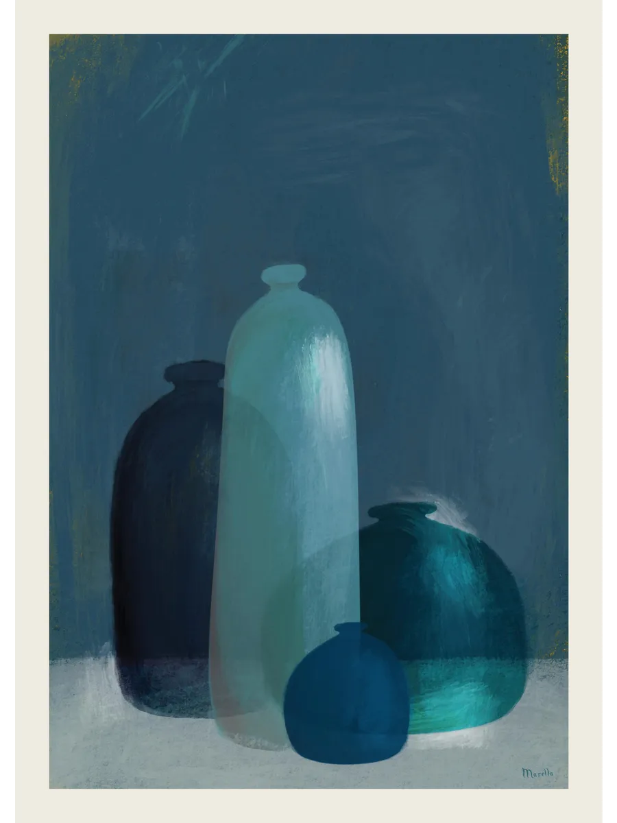 Marco Marella Still Life with Blue Glass Vases