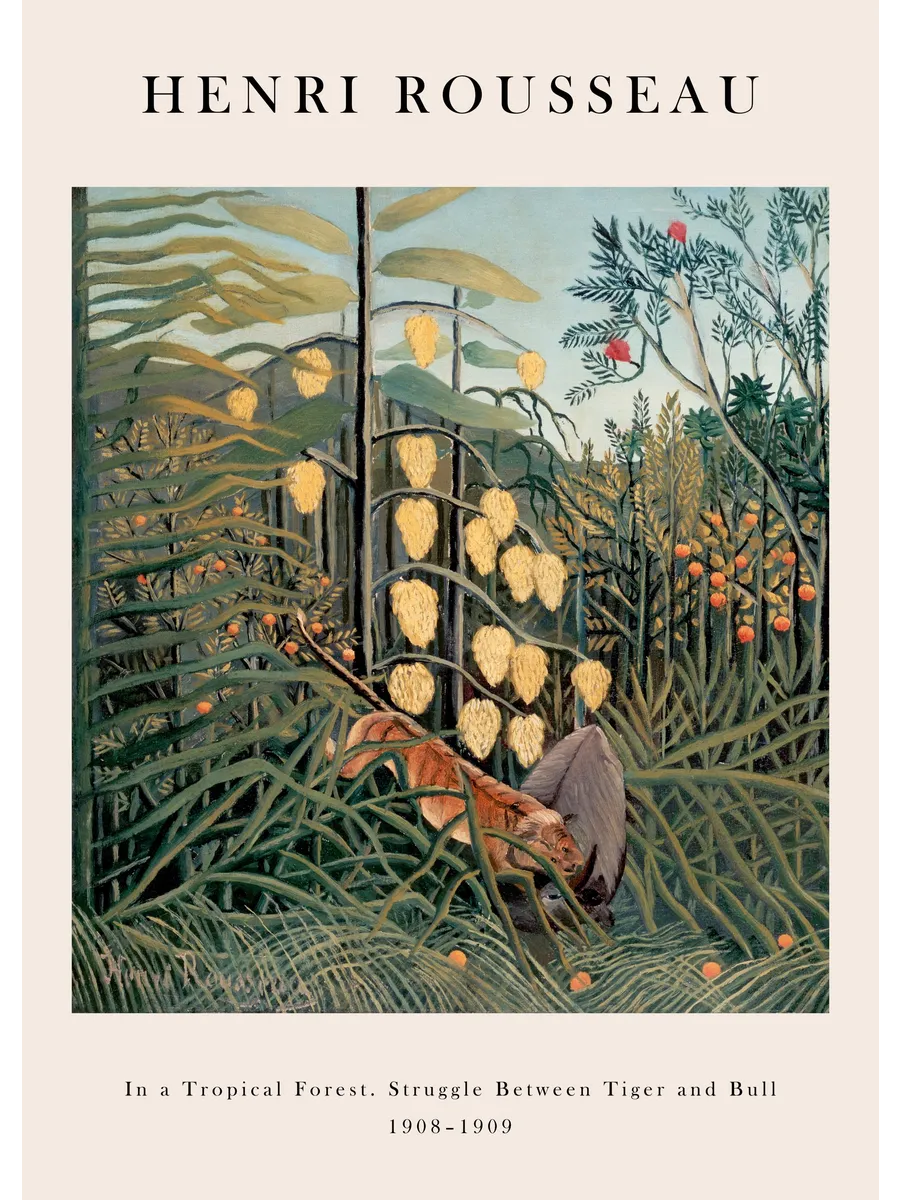 Rousseau in a Tropical Forest Struggle Between Tiger and Bul
